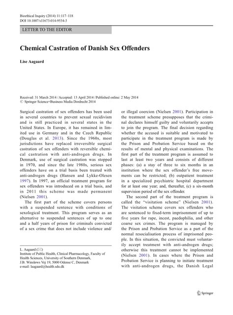 Pdf Chemical Castration Of Danish Sex Offenders