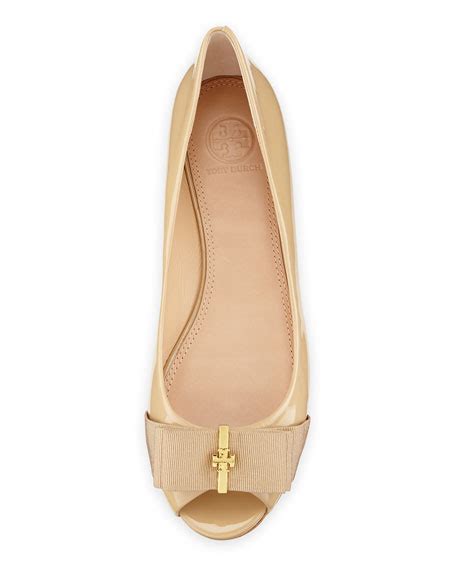 Tory Burch Trudy Peep Toe Bow Flat Nude