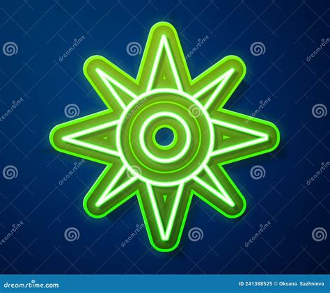 Glowing Neon Line Wind Rose Icon Isolated On Blue Background Compass