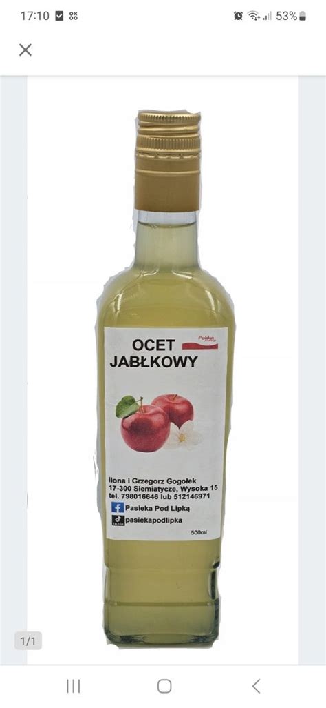 Ocet jabłkowy 500 ml 100 naturalny Siemiatycze OLX pl