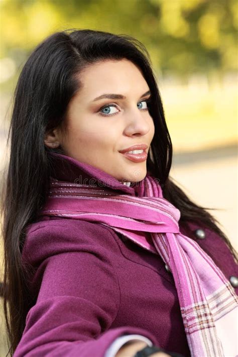 Romantic Brunette In Autumn Park Stock Photo Image Of Forest Flapping