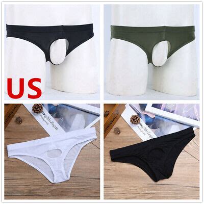 Mens Lingerie Ice Silk Bikini Briefs Open Penis Hole Underwear Underpants Thongs EBay