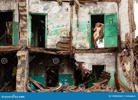 Naked Beautiful Blonde Girl Stands In The Ruins Stock Photo Image Of Body Adult