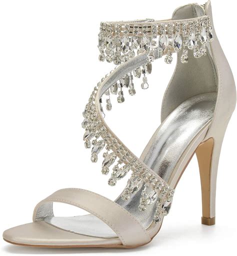 buy  wedding shoes  bride high heels sandals ankle strap crystal
