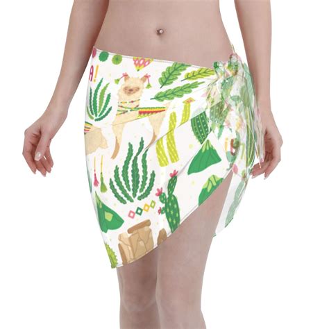 Adobk Alpaca And Cactus Swimsuit Coverups For Women Beach Bikini Short Skirt For Swimwear