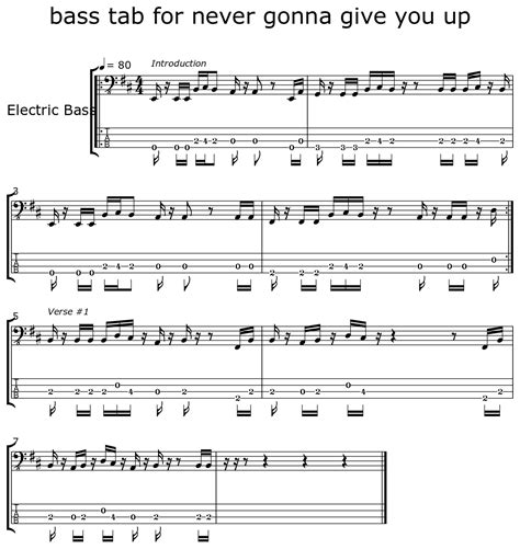 Bass Tab For Never Gonna Give You Up Sheet Music For Electric Bass