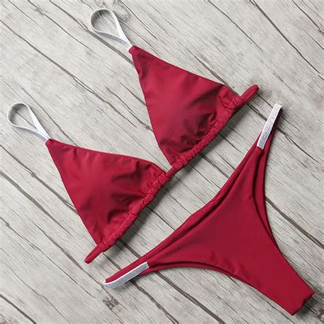 New Solid Bikini Women Sexy Push Up Swimsuit Halter Bandage Swimwear Women Thong Bathing Suit