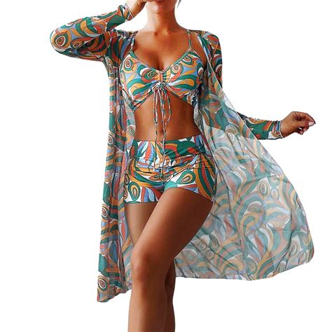 Skpblutn Women S Bikini Set Sexy Triangle High Waist S 2024 3 Piece Cover Up Swimsuit For Long