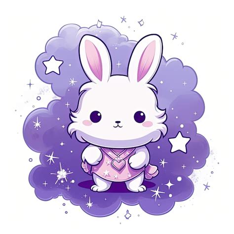 Premium Ai Image A Cute Purple Bunny With Clouds And Stars In The