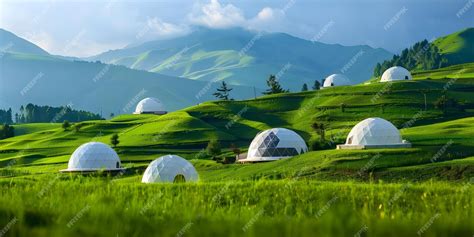 Geodesic Domes In Lush Hills A Hub For Colony Activities Concept