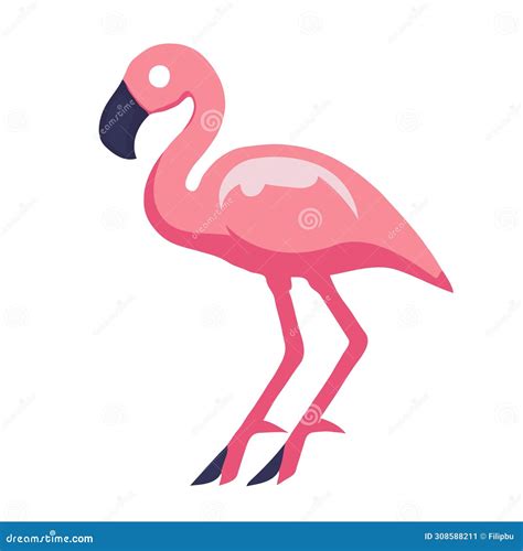 Pink Flamingo Bird Cartoon Simple Kids Style Flat Vector Icon Stock