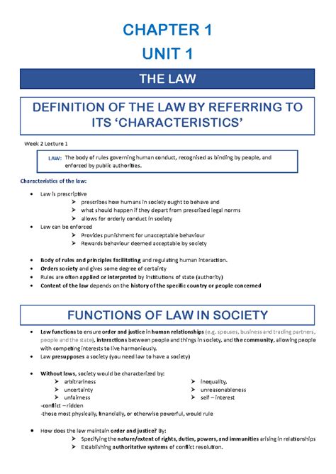 JUR 110 Chapter 1 Unit 1: Understanding the Definition and Functions of