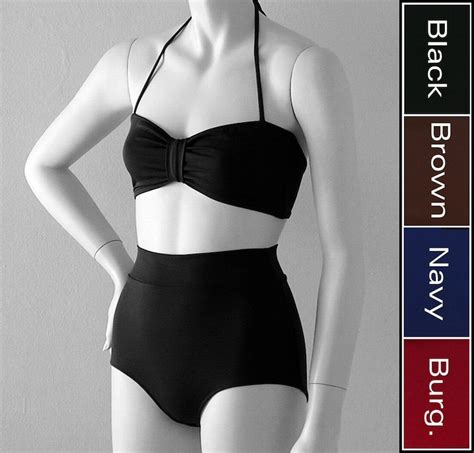 High Waisted Swimsuit Bikini Bottom And Retro Bandeau Top In Etsy