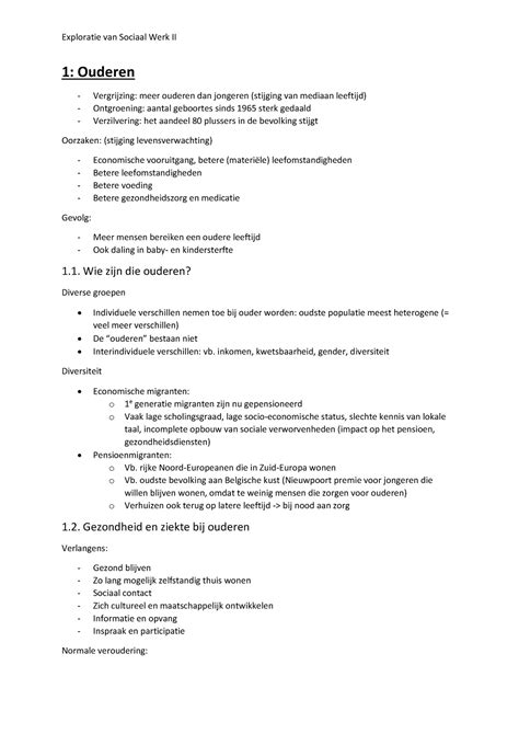 Esw Samenvatting Exploratie Van Het Sociaal Werk Ouderen