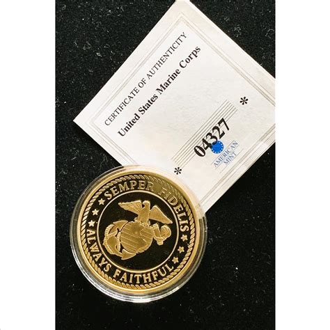 Us Marine Corps Semper Fidelis Proof 24k Gold Layered Uncirculated Coin In Orig Capsule With