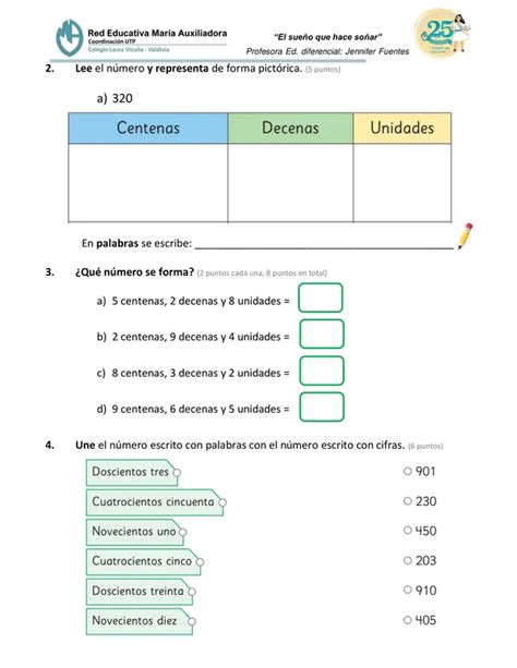 evaluación PIE matemática Números hasta el mil profe social