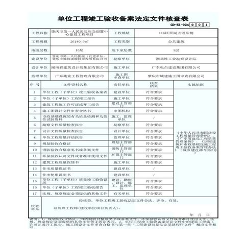 单位工程竣工验收备案法定文件核查表1住宅小区土木在线