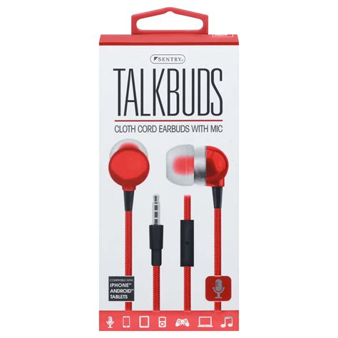 Sentry Talkbuds Cloth Cord Earbuds with Mic - Red - Shop Headphones at
