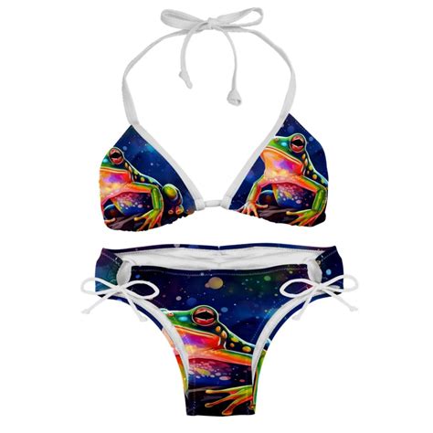 Starry Sky Frog Detachable Sponge Adjustable Strap Bikini Set Two Pack Beachwear Scene Swimsuit