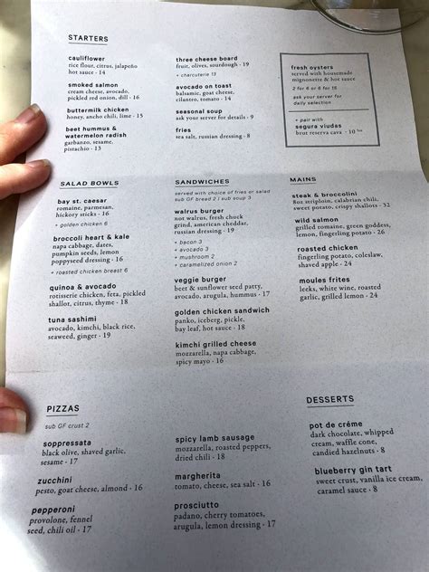 Menu at Walrus Pub & Beer Hall, Toronto