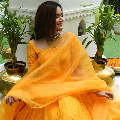 Sunset Yellow Chikankari Suit Bunaai