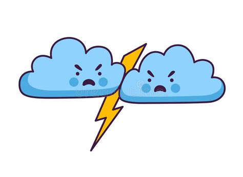 Thunder Clouds are Fighting. Thunder, Lightning, Storm. Cute Cartoon ...