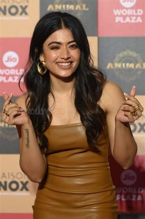 Sexy Rashmika Mandanna In A Chocolate Colored Leather Mini Dress Photos