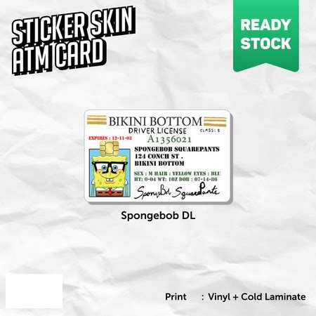 Spongebob Bikini Bottom Driver License Atm Debit Credit Card Skin Vinyl Full Without Chip
