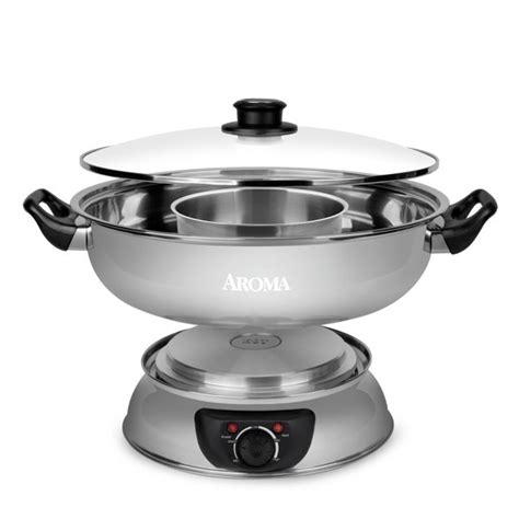 Aroma Qt Electric Shabu Shabu Hot Pot Adjustable Heat Settings Stainless Steel Pot Asp