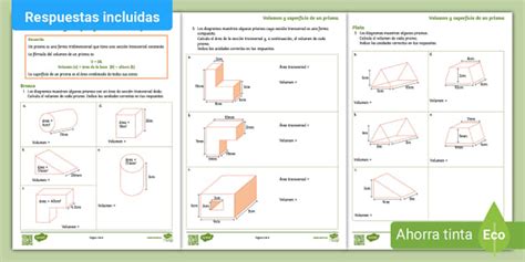 Ficha De Actividad Volumen Y Superficie De Un Prisma