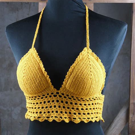Handmade Crocheted Bikini Tops Beach Blue Women Padded Swimwear Top Swimming Pools Bikini Padded