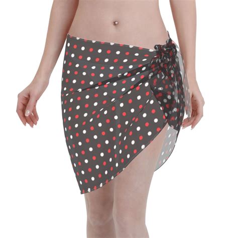 Coaee Red And White Polka Dots Women S Short Sarongs Beach Wrap Sheer Bikini Wraps Chiffon Cover