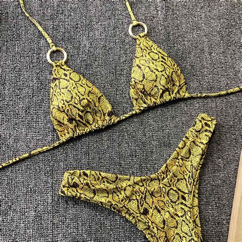 Discount Beauty Swimsuit Women Bikin Sexy Snake Bikini Push Up Pad Swimwear Bathing Swimsuit