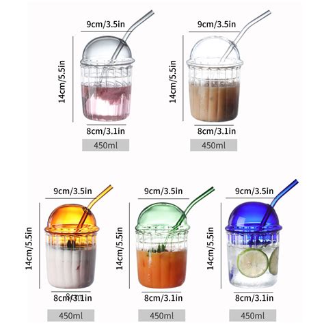 Wpnmasnp Cute Drinking Glasses With Glass Dome Lid And Straw Reusable Wide Mouth Smoothie Cups