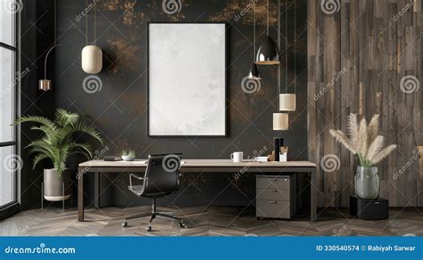 Minimalist Office Wall Art Mockup with Vertical Canvas Frame and Retro ...