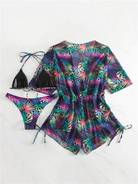 Tropical Print Bikini Swimsuit Piece Set Shein Eur