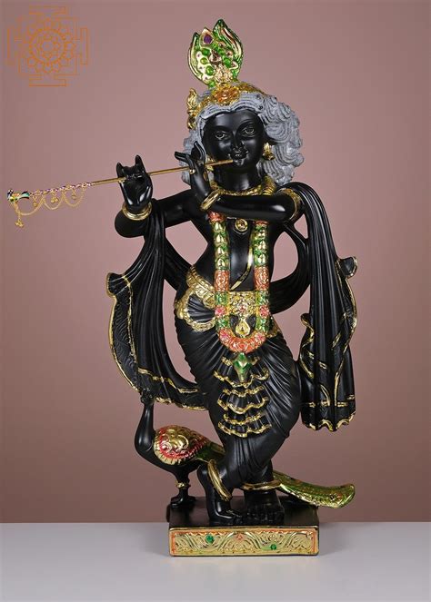 24" Lord Krishna Black | Handmade | Marble Krishna Statue| Flute ...