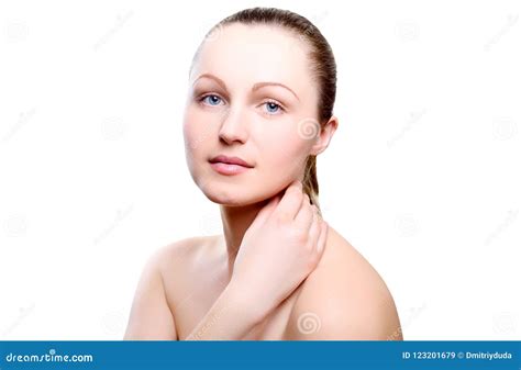 Portrait Of Girl With Nude Make Up With Hand On Neck Stock Image Image Of Attractive Face