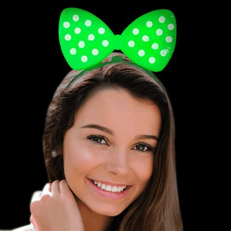 Light Up Flashing Polka Dot Bow Headband Green