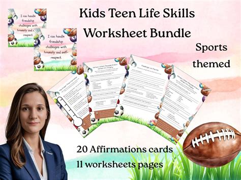 kids teen life skills worksheet bundle affirmations sports theme