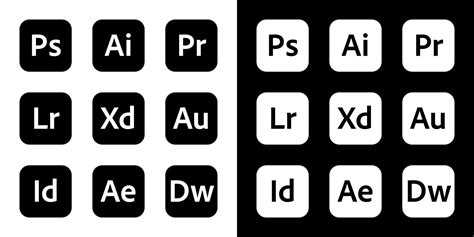 Adobe Icons On Black And White Background 9826492 Vector Art At Vecteezy