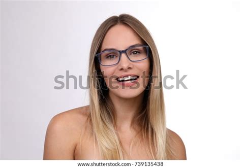 Beautiful Blond Woman Glasses Naked Shoulders Stock Photo Shutterstock