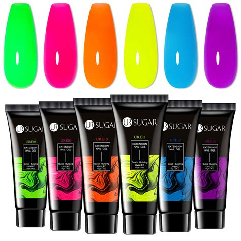Ur Sugar Neon Poly Extension Gel Nail Polish Set Hot Pink Neon Green Yellow Orange Bright