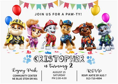 printable paw patrol birthday invitations printable study planner