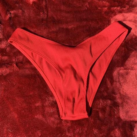 Red Cheeky Bikini Bottoms Size Medium Never Depop