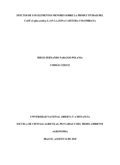 Efectos De Los Elementos Menores Sobre La Productividad Del Caf