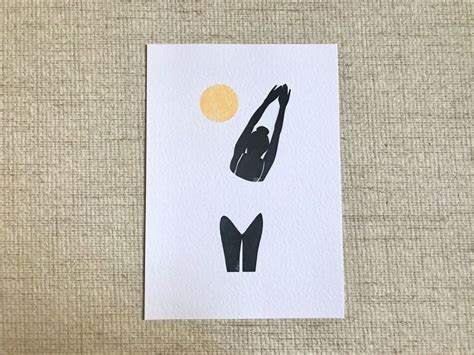 A4 A5 Nude Woman Swimmer Ink Line Drawing Art Print Etsy Graphic Art Prints Line Art