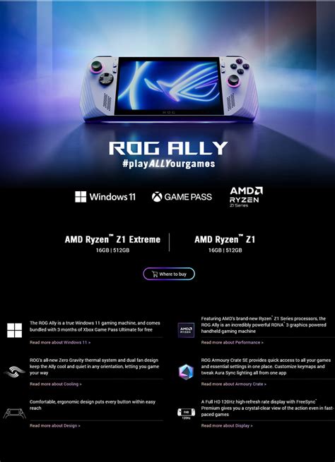 Asus ROG ALLY (RC71L), 7In FHD IPS 120Hz, AMD Ryzen Z1, 16GB RAM, 512GB ...