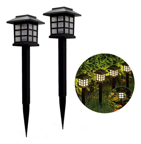 Kit 2 Luminarias Solar Oriental Espeto Led Jardim Iluminaçao