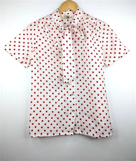 SEARS VINTAGE WOMEN 80s White Red Polka Dot Pussy Bow Blouse Size 6 8 XS Retro 32 00 PicClick AU